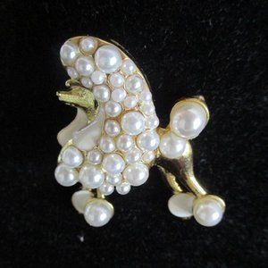 White and Gold-Tone Standard Poodle Pin